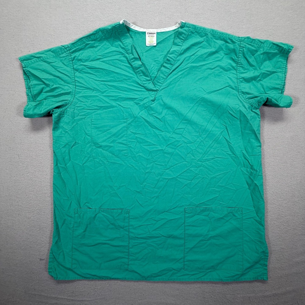 Standard Textile Unisex Scrub Top Relaxed Green V-Neck Pocket Large‎